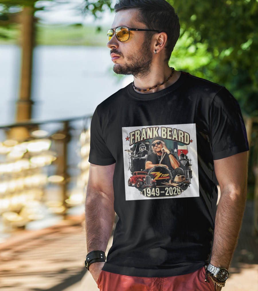 Frank Beard ZZ Top Rock Texas Drummer 1949 2026 Vintage Car And Drumsticks T-Shirt