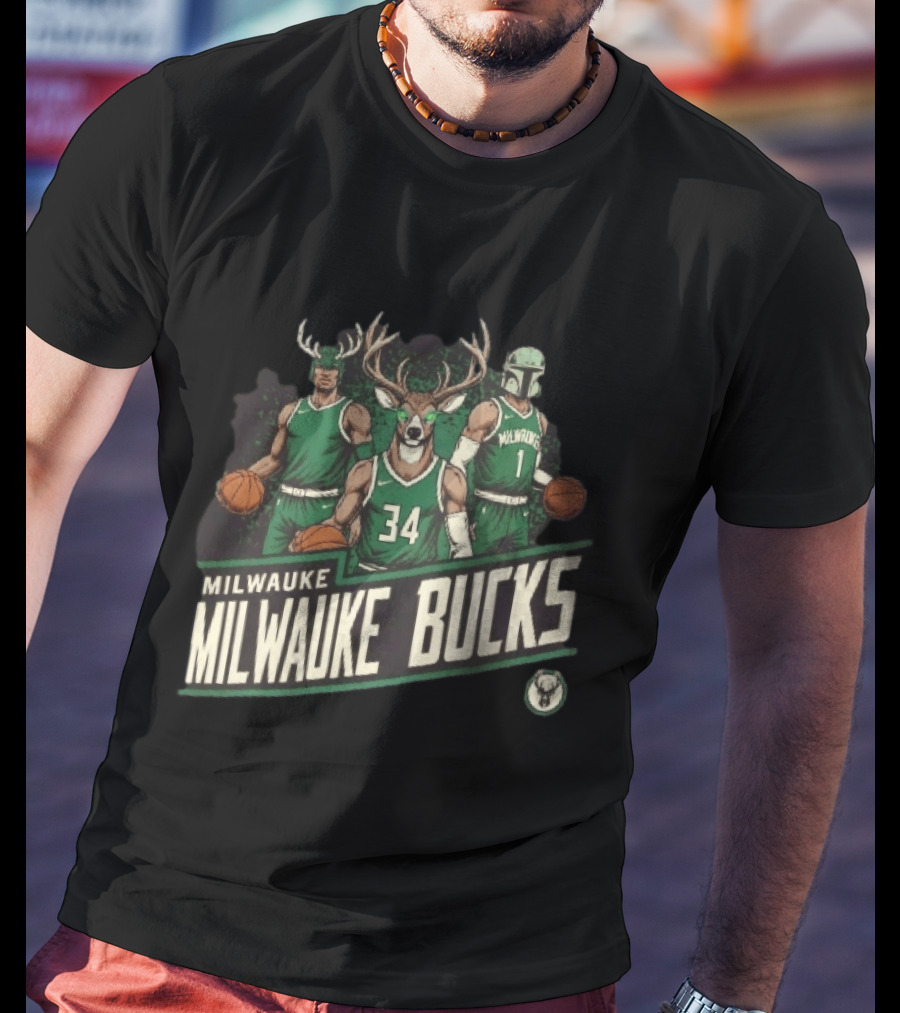 Milwaukee Bucks NBA Antler Helmet Buck Head Mandalorian Basketball Players T-Shirt