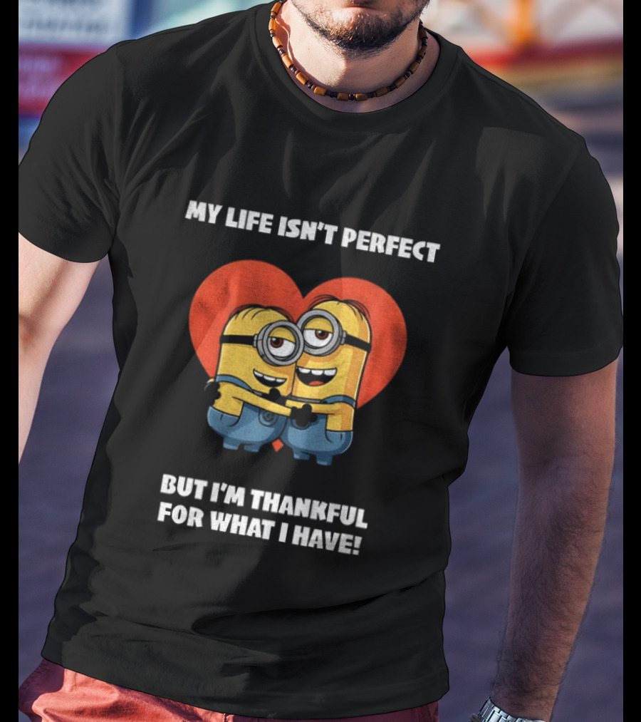 Minions My Life Isn't Perfect But I'm Thankful For What I Have Hugging Cartoon Characters T-Shirt