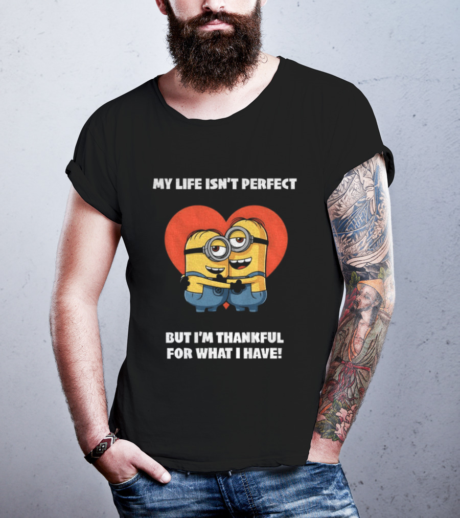 Minions My Life Isn't Perfect But I'm Thankful For What I Have Hugging Cartoon Characters T-Shirt