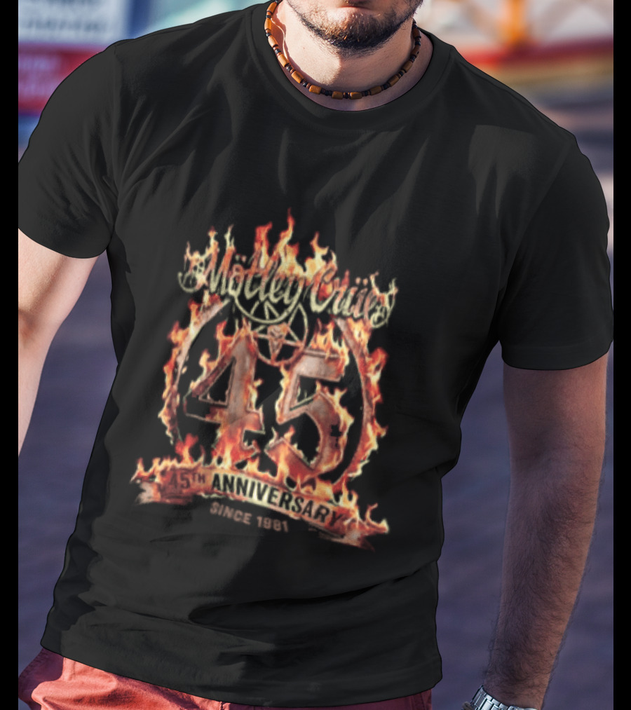 Mötley Crüe 45th Anniversary 1981 Music Band Flaming 45 T-Shirt