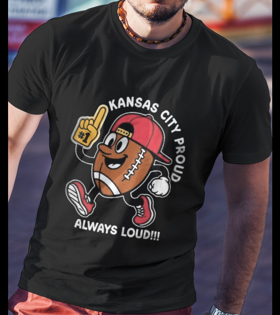 Kansas City Proud Football Cartoon Always Loud Red Cap Foam Finger T-Shirt