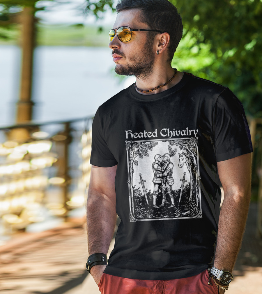 Knights Embrace In Enchanted Forest For Heated Chivalry T-Shirt