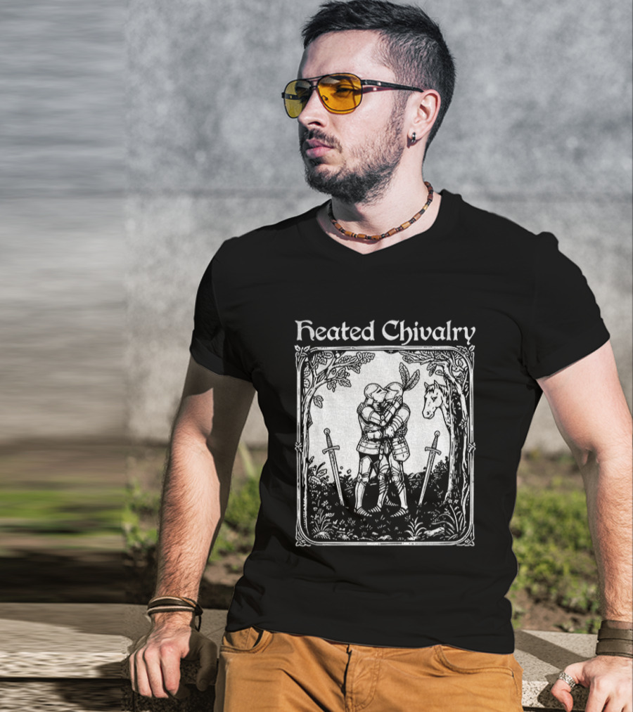 Knights Embrace In Enchanted Forest For Heated Chivalry T-Shirt
