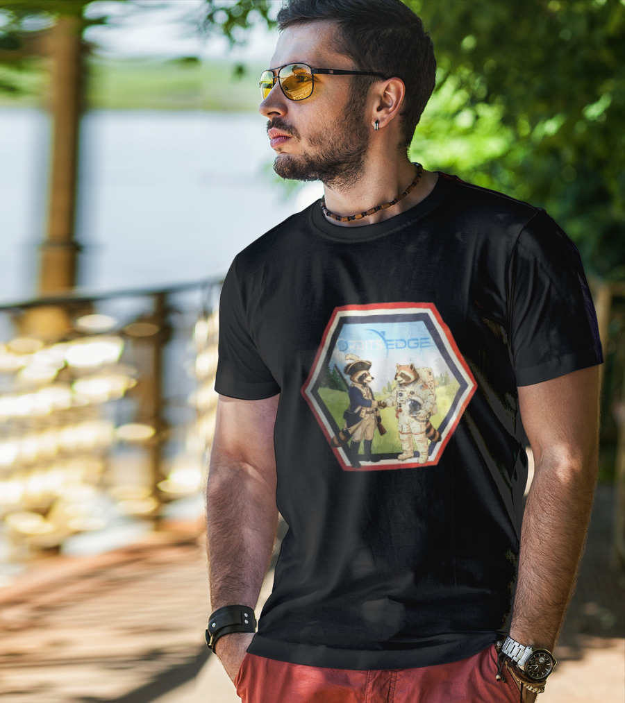 Orbits Edge Raccoon Soldier And Astronaut Handshake Cartoon T-Shirt