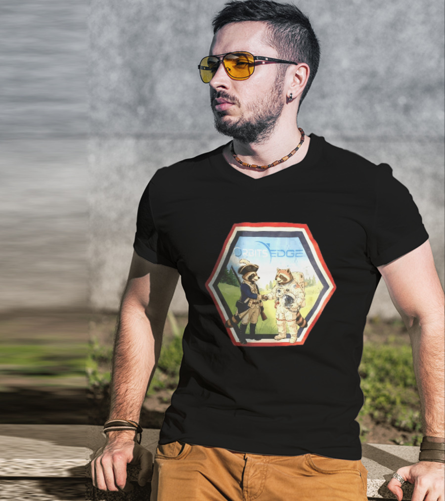 Orbits Edge Raccoon Soldier And Astronaut Handshake Cartoon T-Shirt