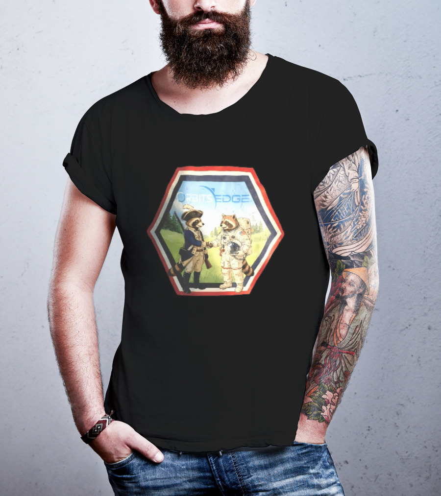 Orbits Edge Raccoon Soldier And Astronaut Handshake Cartoon T-Shirt