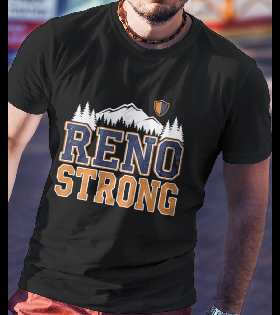 Reno Strong Nevada Wildfire Relief Support Mountain Shield Trees T-Shirt