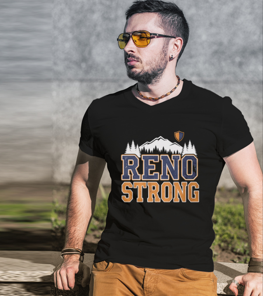 Reno Strong Nevada Wildfire Relief Support Mountain Shield Trees T-Shirt