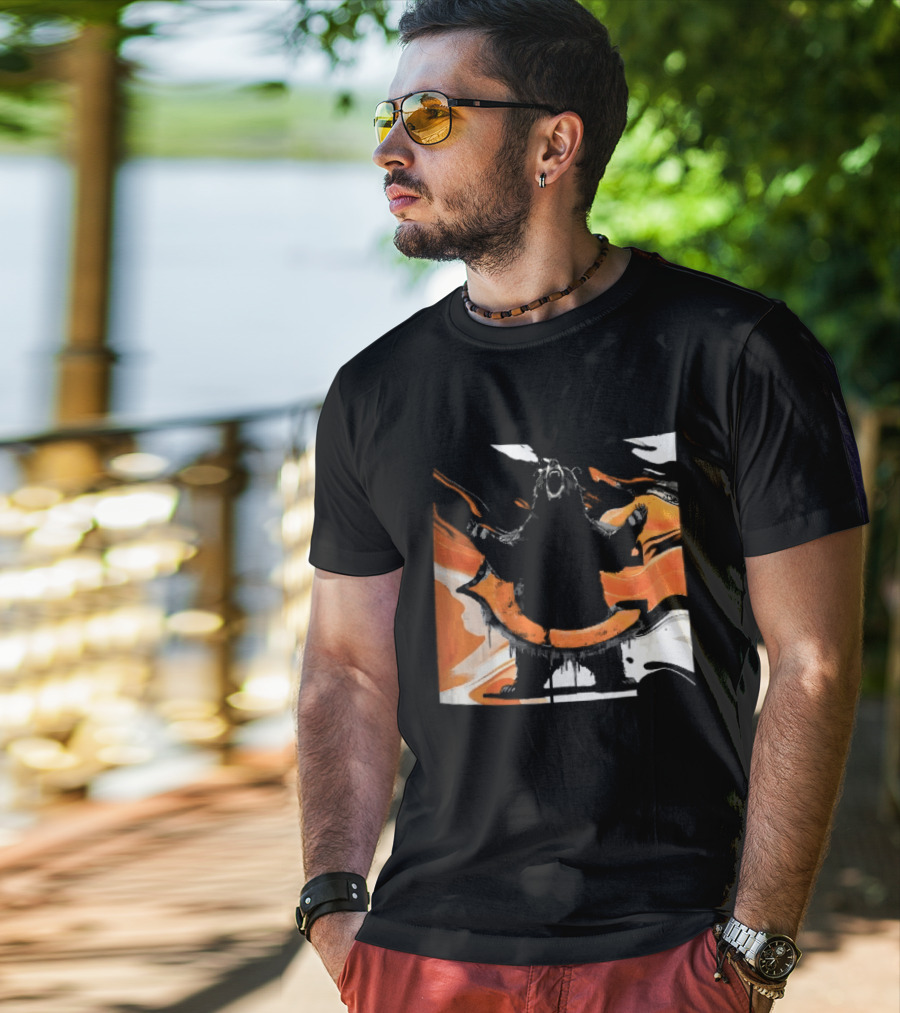 Roaring Black Bear Orange Liquid Swirls Dripping Banner T-Shirt