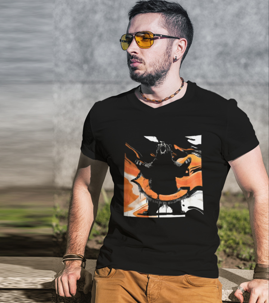 Roaring Black Bear Orange Liquid Swirls Dripping Banner T-Shirt