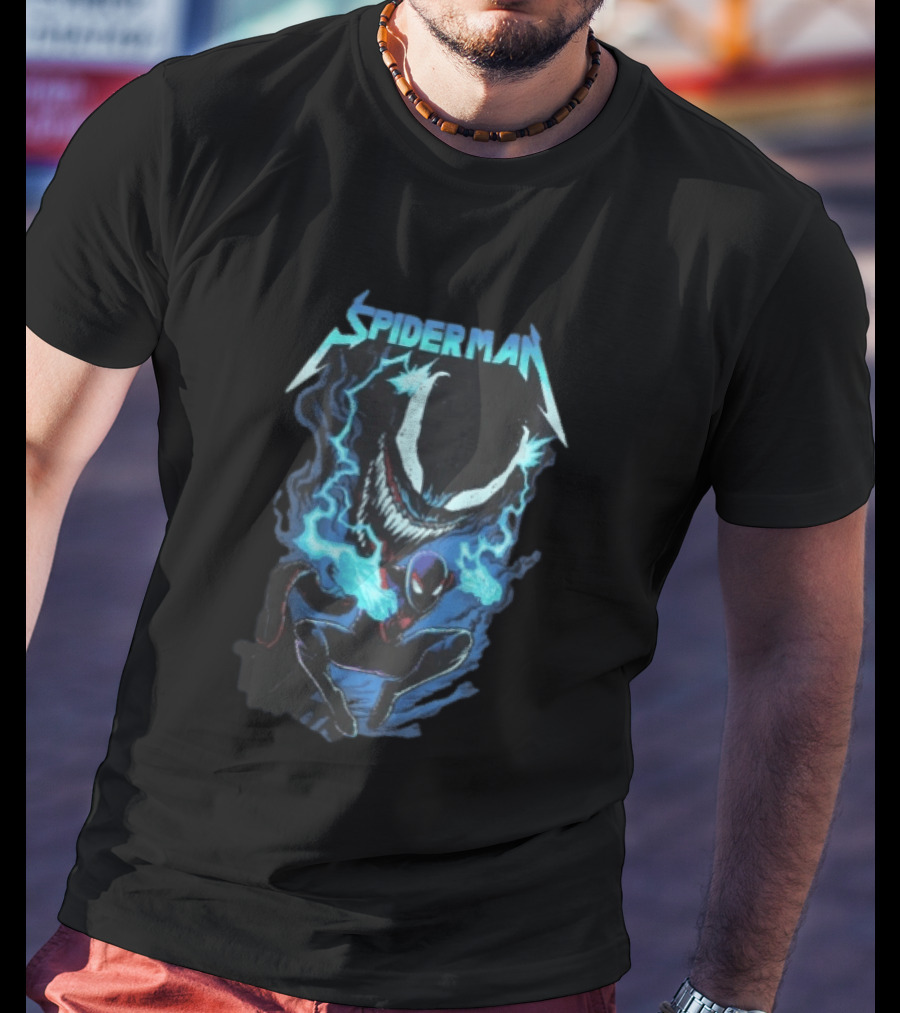 Spiderman Miles Morales Venom Cyan Lightning Charge T-Shirt