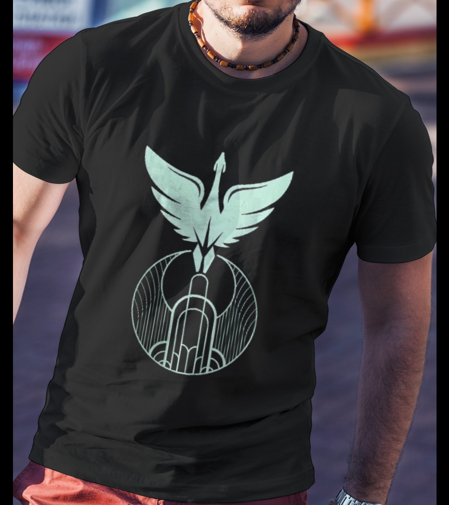 Teal Art Deco Symmetrical Swan Crest Wings Geometric T-Shirt