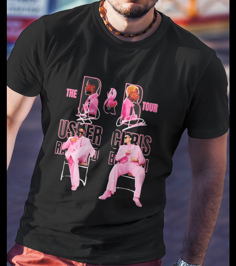 The R&B Tour Usher Raymond Chris Brown Pink Suit Concert Collaboration T-Shirt