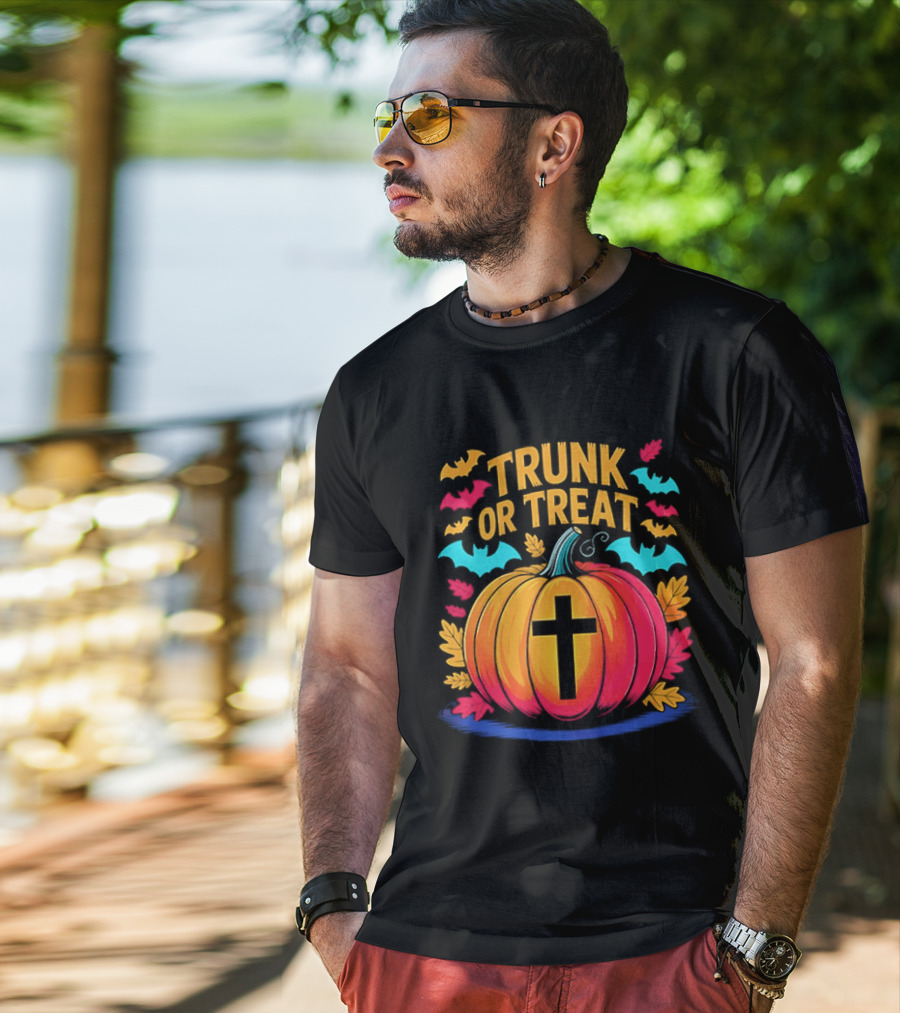 Trunk Or Treat Christian Pumpkin Cross Halloween T-Shirt