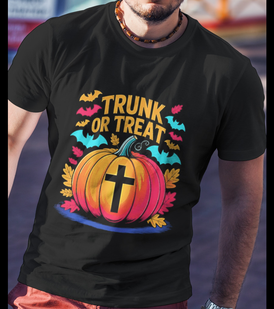 Trunk Or Treat Christian Pumpkin Cross Halloween T-Shirt