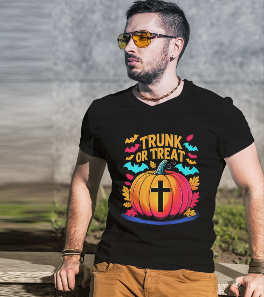 Trunk Or Treat Christian Pumpkin Cross Halloween T-Shirt