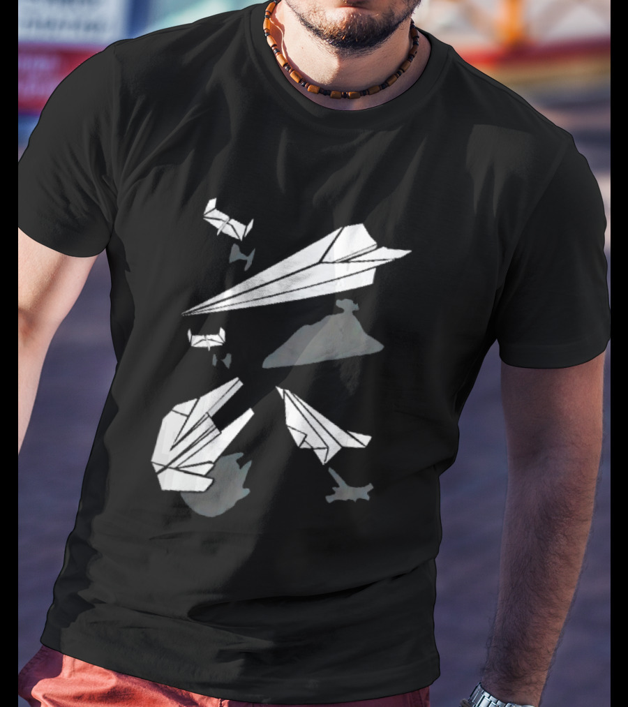 White Origami Paper Airplanes Star Wars Spaceship Shadow Illusions T-Shirt