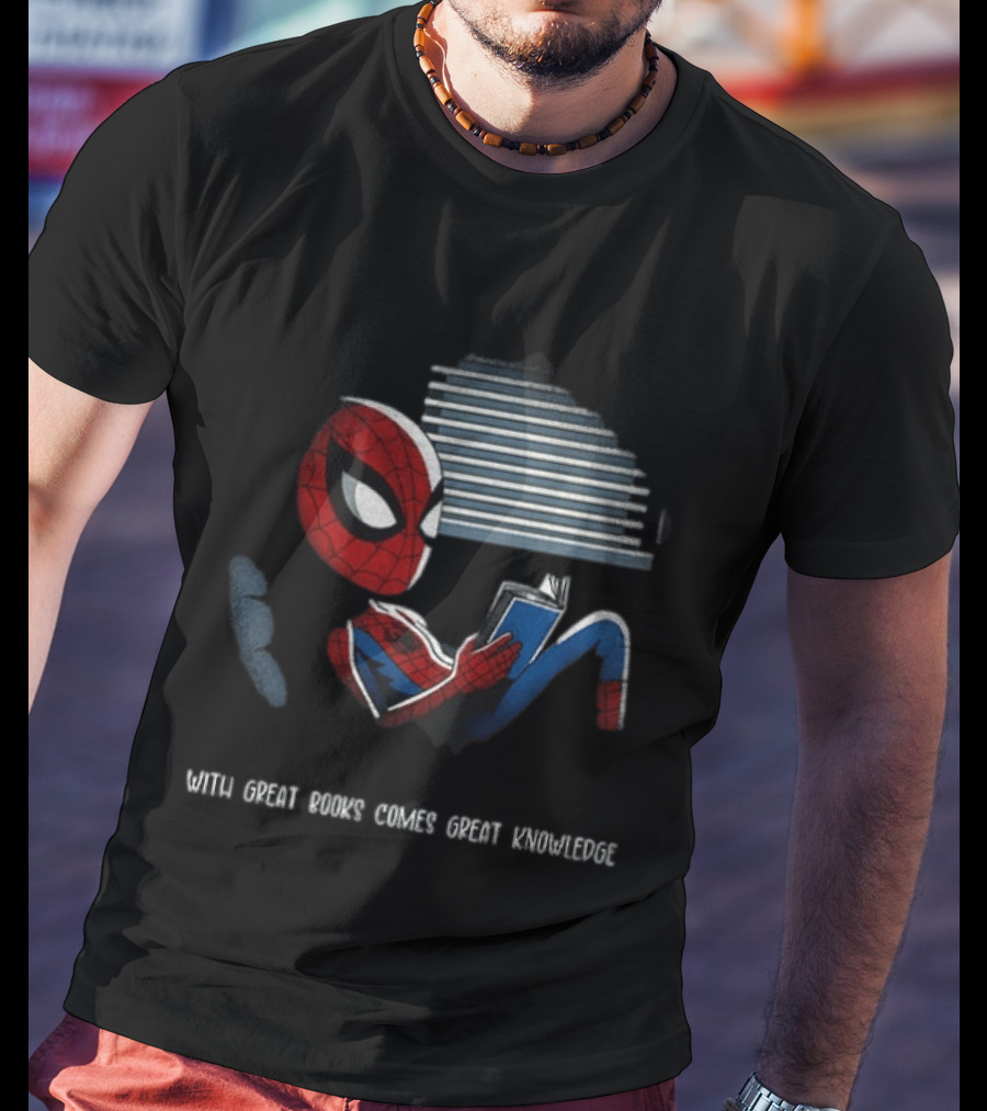 With Great Books Comes Great Knowledge Spider Man Reading T-Shirt