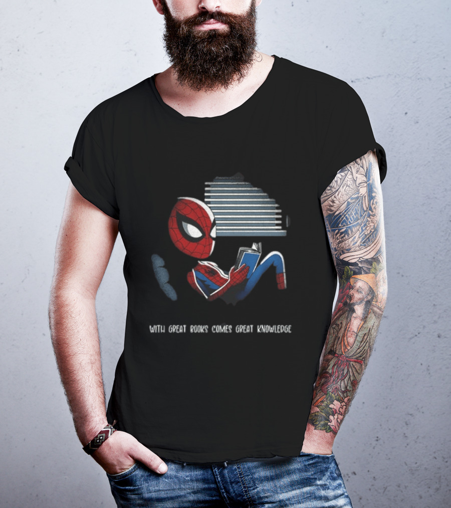 With Great Books Comes Great Knowledge Spider Man Reading T-Shirt