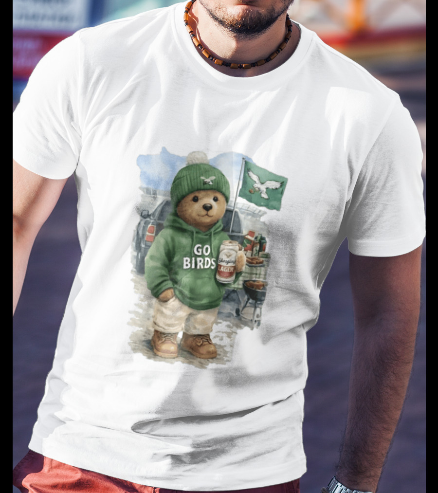 Philadelphia Eagles Go Birds Yuengling Lager Tailgate Teddy Bear Watercolor Truck Scene T-Shirt