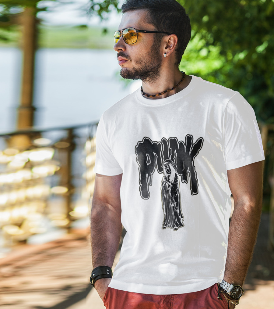 Punk Dripping Hooded Skeleton Praying Crown Of Thorns T-Shirt