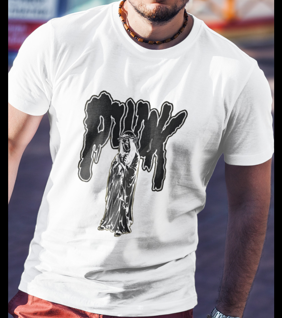 Punk Dripping Hooded Skeleton Praying Crown Of Thorns T-Shirt