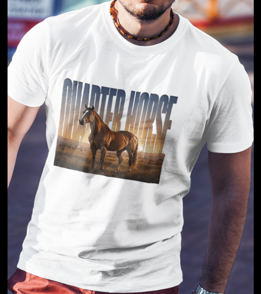 Quarter Horse Muscular Brown Stallion Sunset Landscape T-Shirt