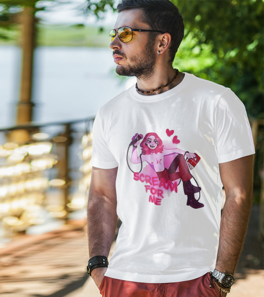 Scream For Me Pink Hair Microphone Book Cartoon T-Shirt
