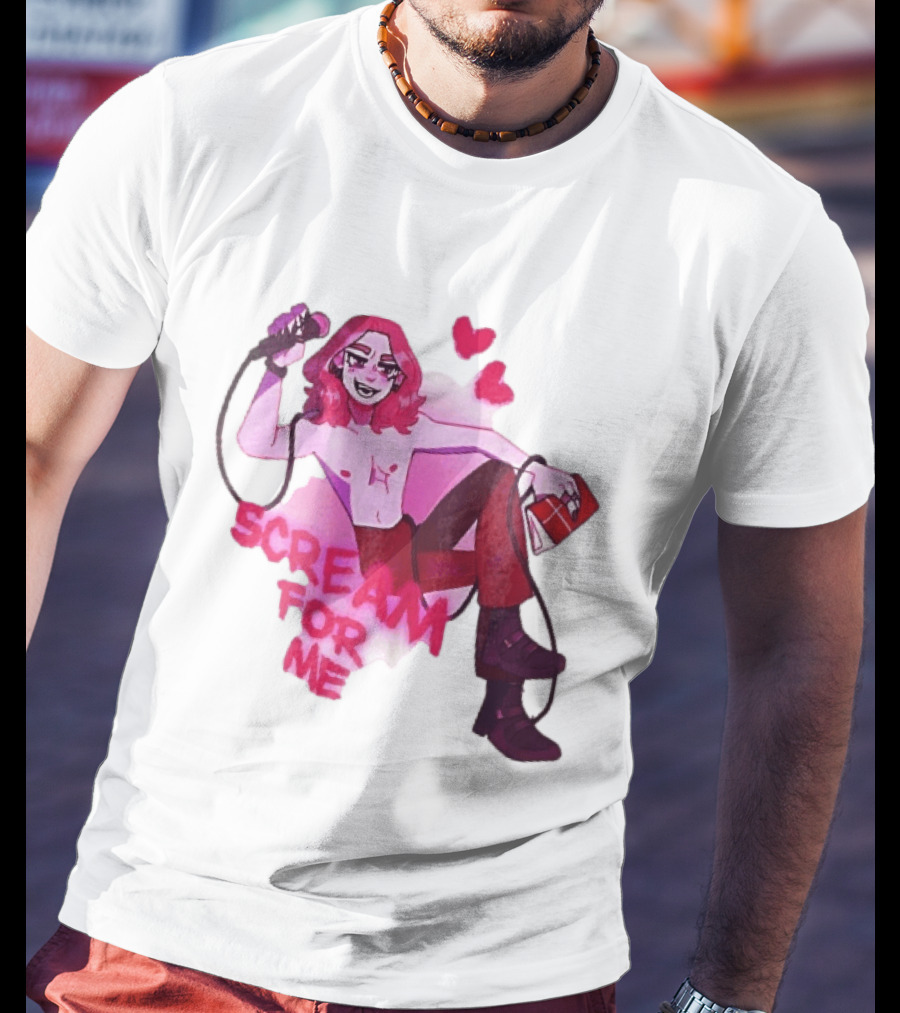 Scream For Me Pink Hair Microphone Book Cartoon T-Shirt