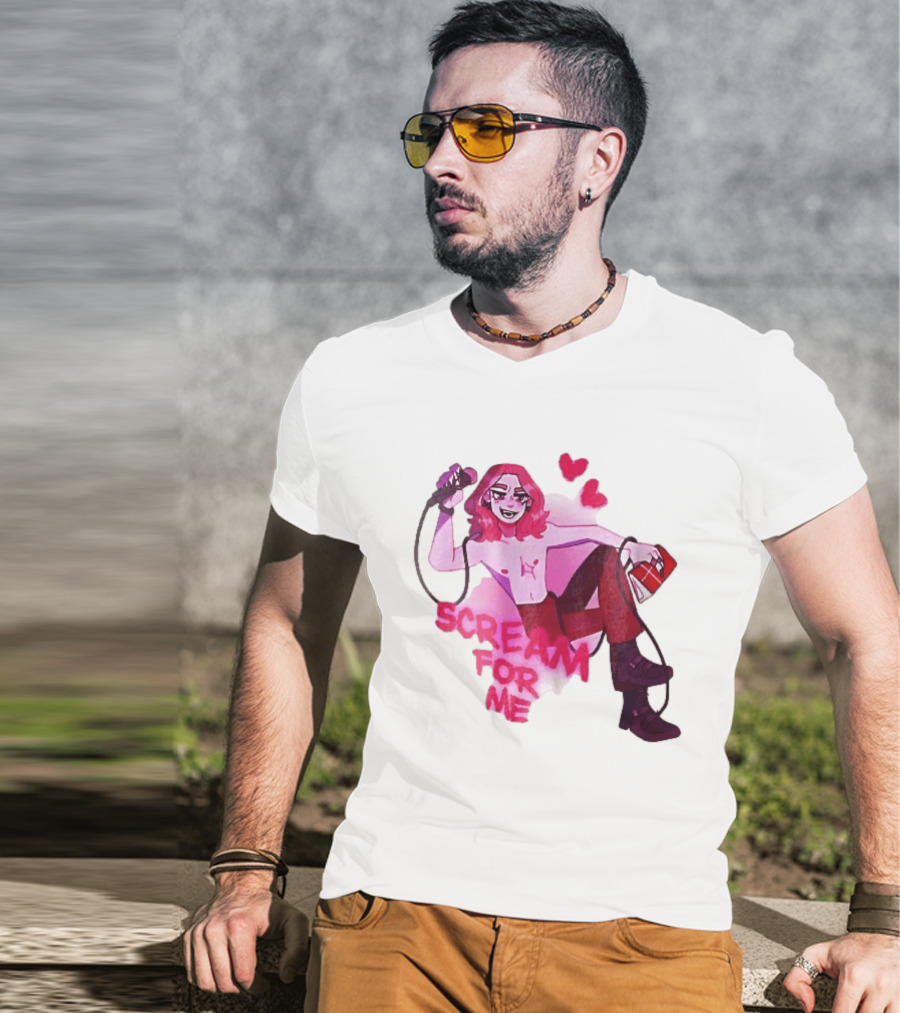 Scream For Me Pink Hair Microphone Book Cartoon T-Shirt