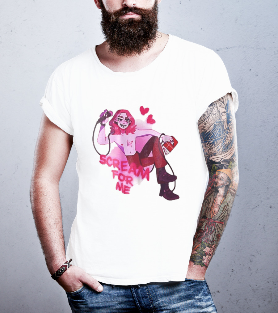 Scream For Me Pink Hair Microphone Book Cartoon T-Shirt