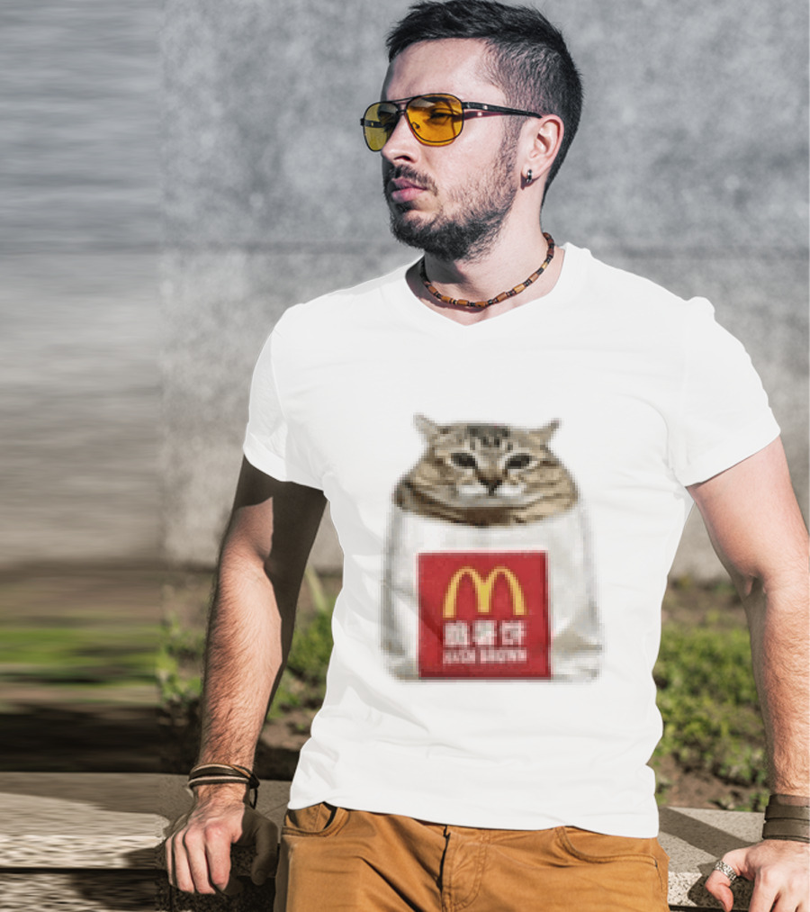 Happy Mei Mei Cat In McDonald's Hash Brown Bag T-Shirt