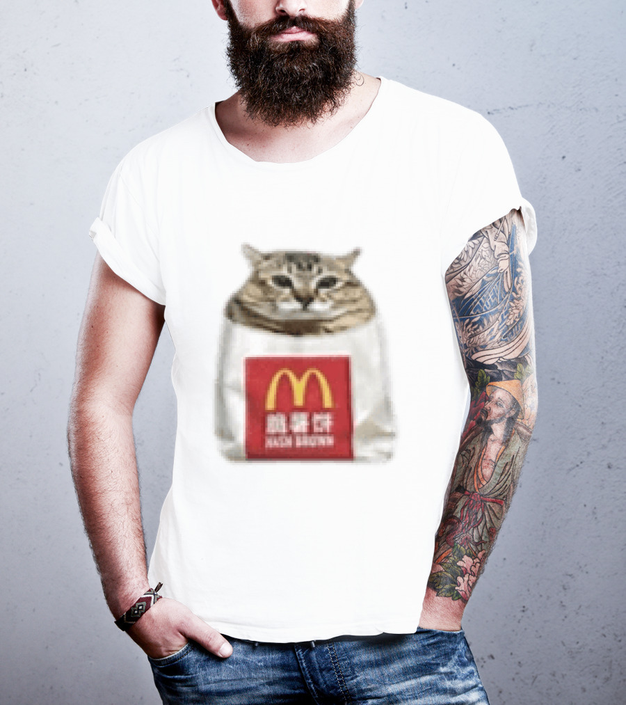 Happy Mei Mei Cat In McDonald's Hash Brown Bag T-Shirt