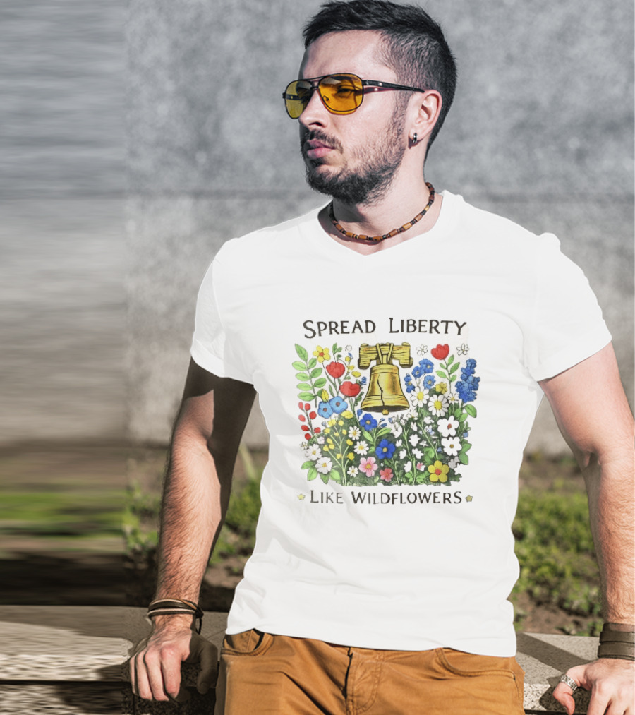 Spread Liberty Like Wildflowers Golden Bell Colorful Floral Garden T-Shirt