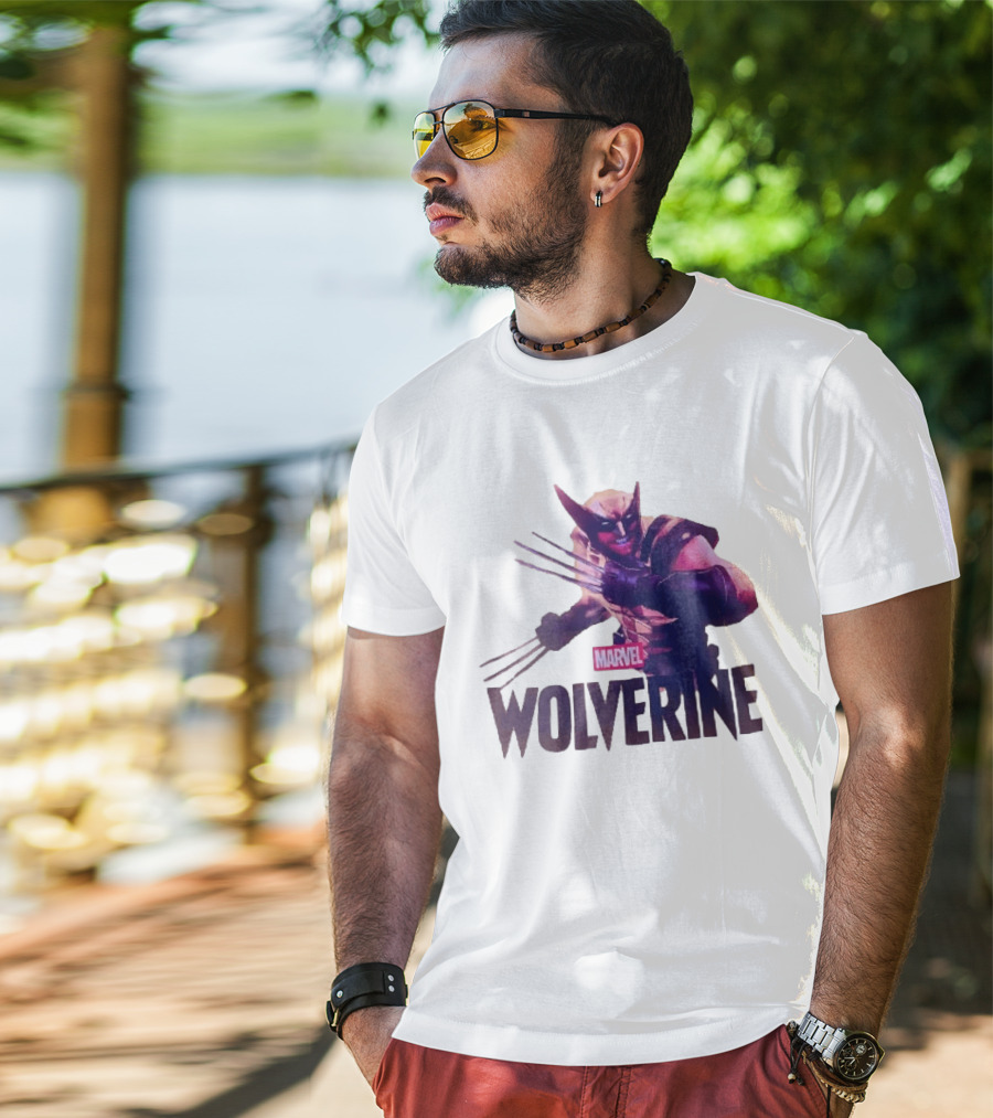 Marvel Wolverine Masked Superhero Claws Extended Purple Glow T-Shirt