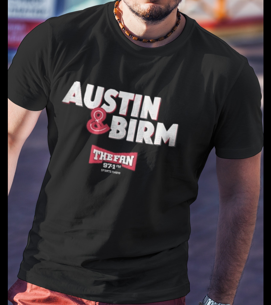 Austin Birm The Fan 97.1 Sports Radio Red Bowtie Block T-Shirt