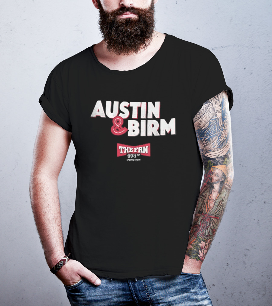Austin Birm The Fan 97.1 Sports Radio Red Bowtie Block T-Shirt