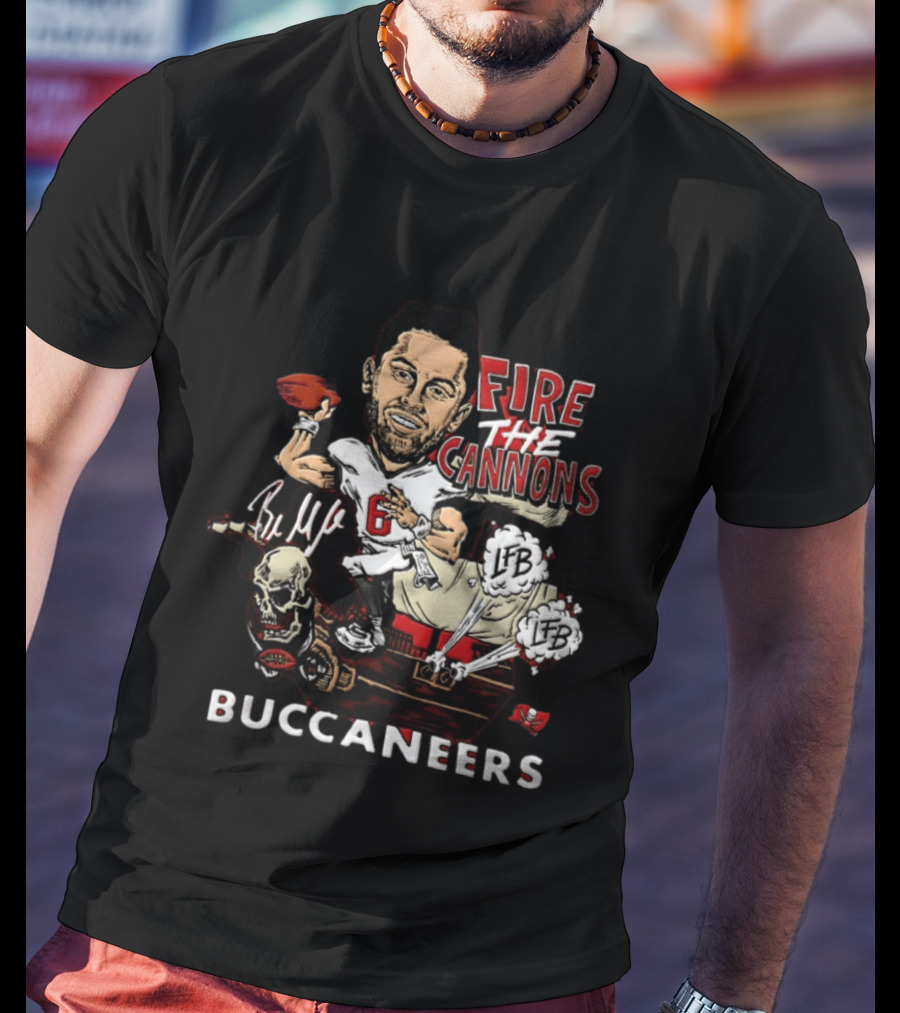 Baker Mayfield Tampa Bay Buccaneers Fire The Cannons LFB Skull Football Caricature T-Shirt