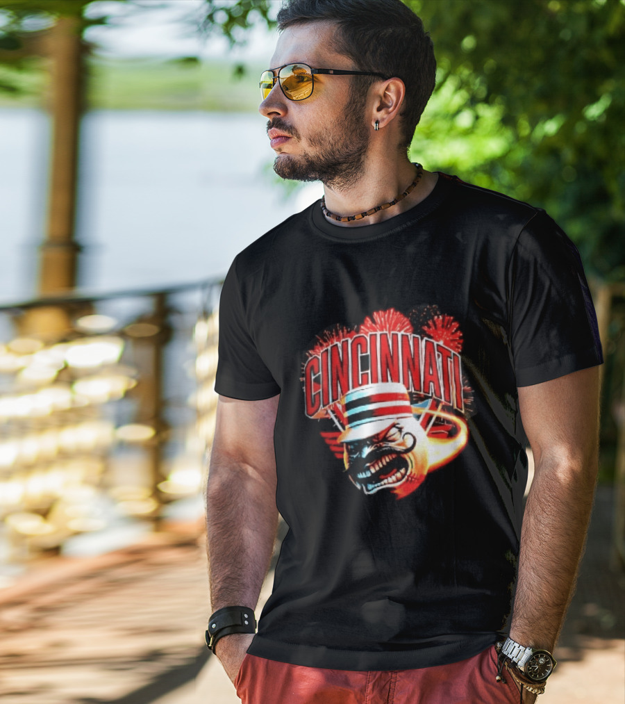 Cincinnati Reds Angry Pillbox Hat Fireball Fireworks MLB T-Shirt