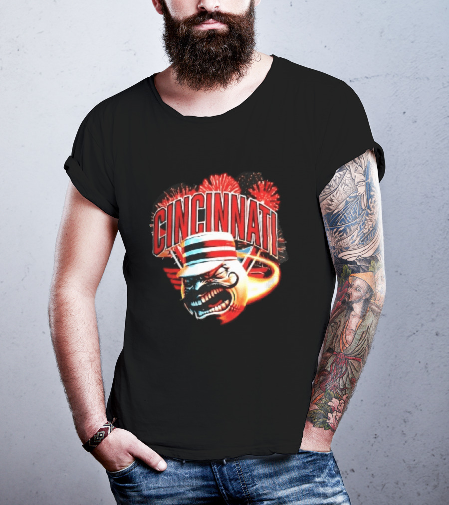 Cincinnati Reds Angry Pillbox Hat Fireball Fireworks MLB T-Shirt