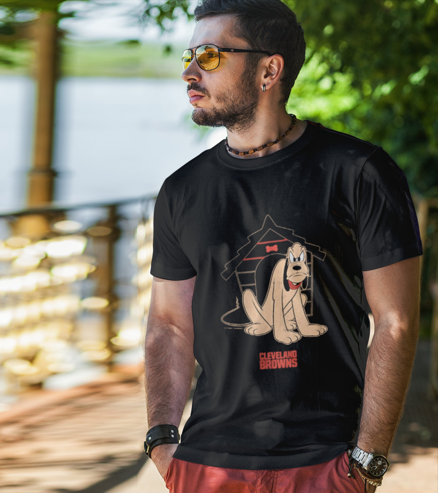 Cleveland Browns Angry Pluto Disney Cartoon Dog Doghouse T-Shirt