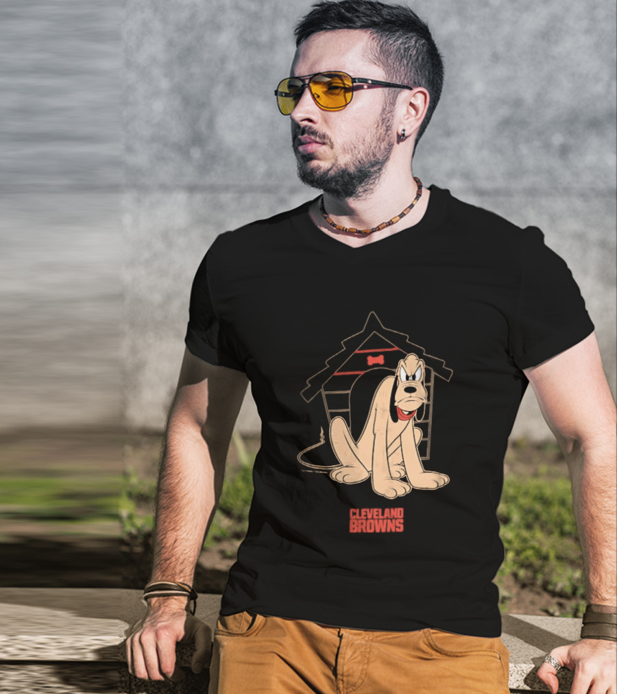 Cleveland Browns Angry Pluto Disney Cartoon Dog Doghouse T-Shirt