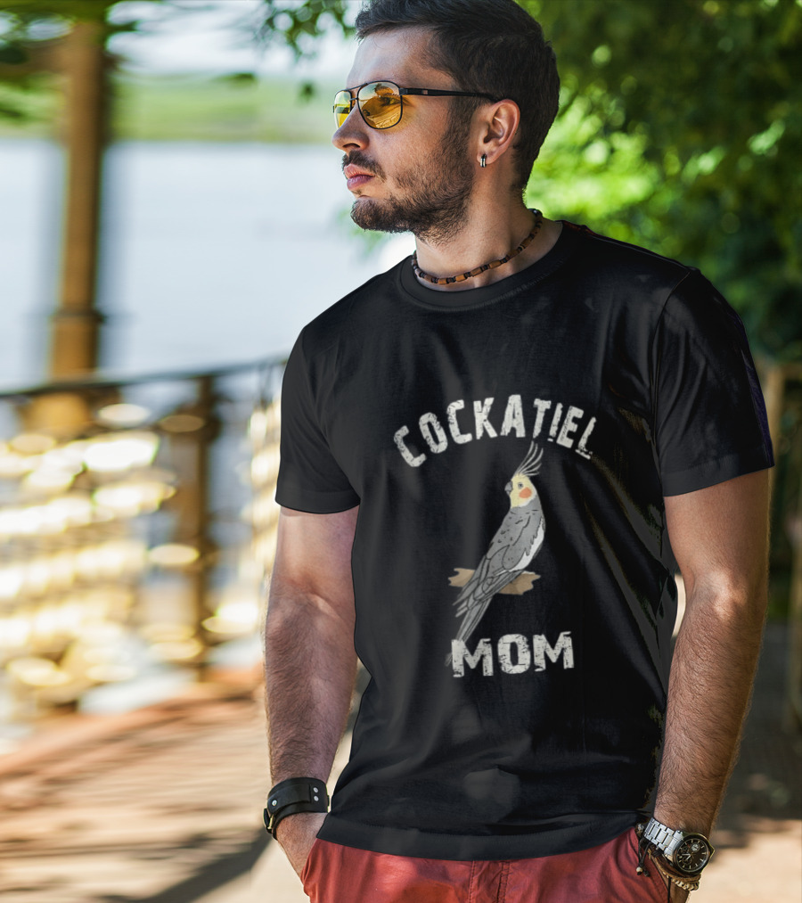 Cockatiel Mom Distressed Grey Bird Illustration Perched On Branch T-Shirt