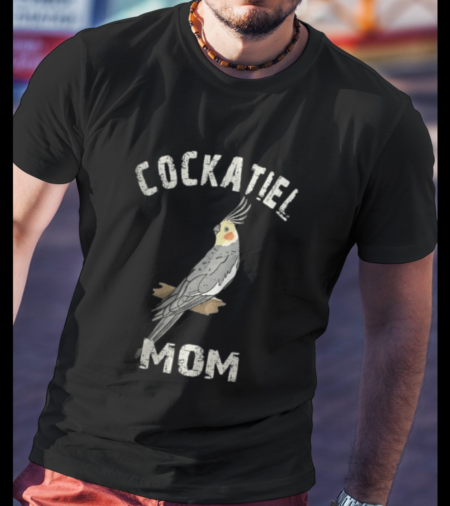 Cockatiel Mom Distressed Grey Bird Illustration Perched On Branch T-Shirt