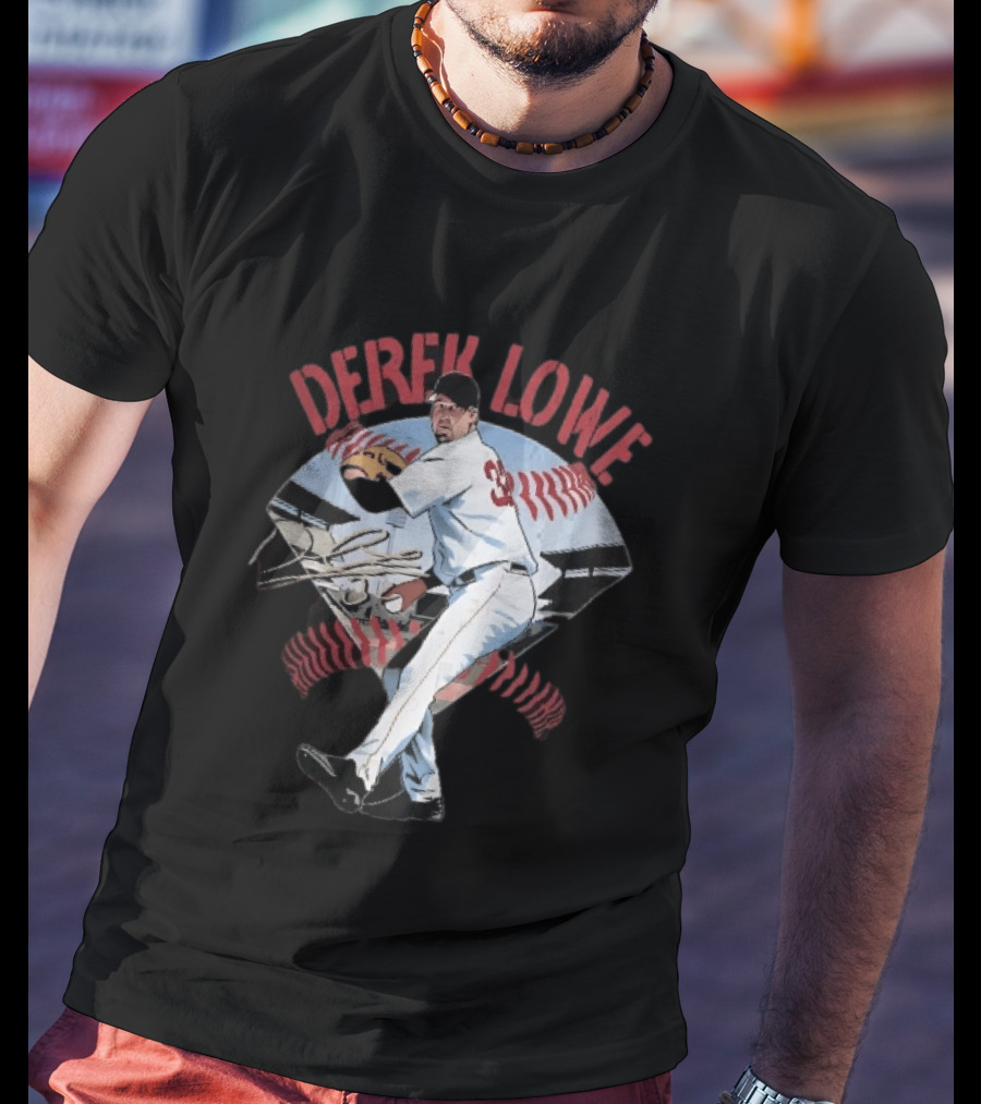 Derek Lowe Number 32 Pitcher Vintage Baseball Action T-Shirt