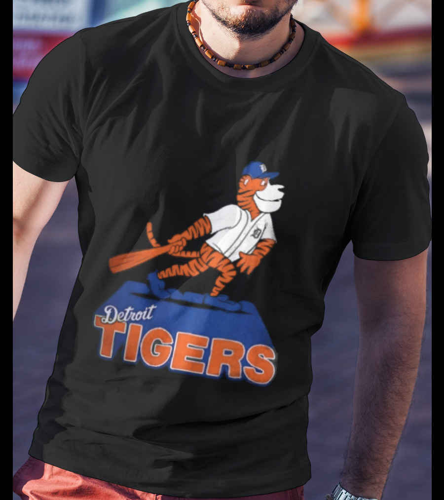 Detroit Tigers MLB Cartoon Player Swinging Bat T-Shirt
