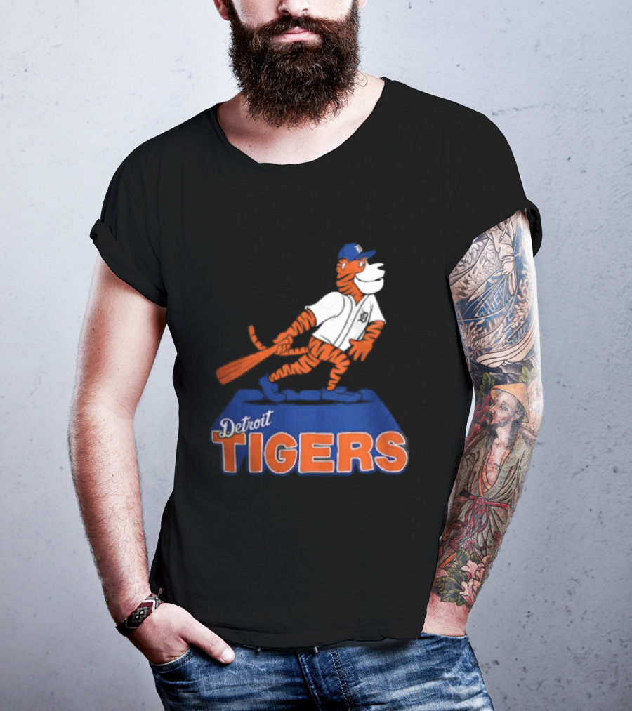 Detroit Tigers MLB Cartoon Player Swinging Bat T-Shirt
