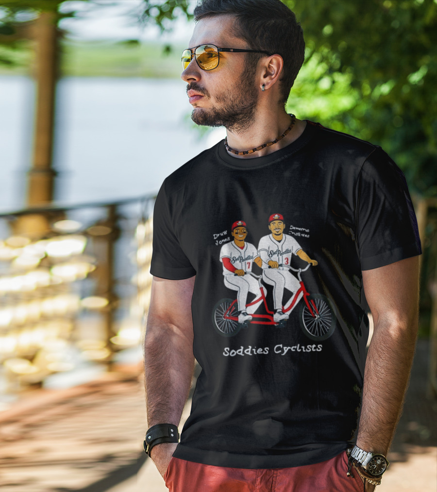 Druw Jones Demetrio Crisantes Sod Poodles Soddies Cyclists Retro Baseball Tandem Riders T-Shirt