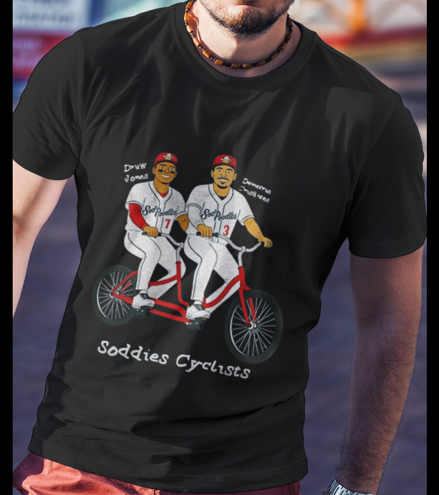 Druw Jones Demetrio Crisantes Sod Poodles Soddies Cyclists Retro Baseball Tandem Riders T-Shirt